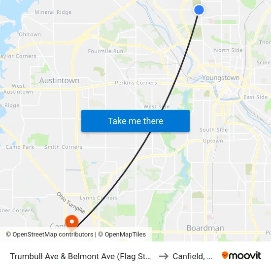 Trumbull Ave & Belmont Ave (Flag Stop) to Canfield, OH map