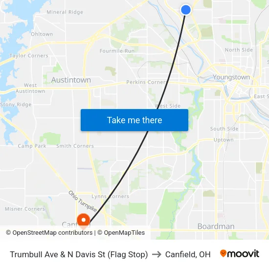 Trumbull Ave & N Davis St (Flag Stop) to Canfield, OH map