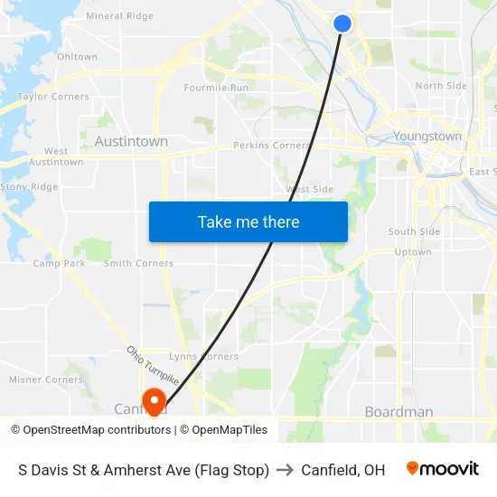 S Davis St & Amherst Ave (Flag Stop) to Canfield, OH map