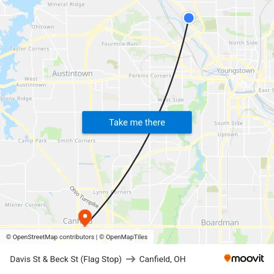 Davis St & Beck St (Flag Stop) to Canfield, OH map