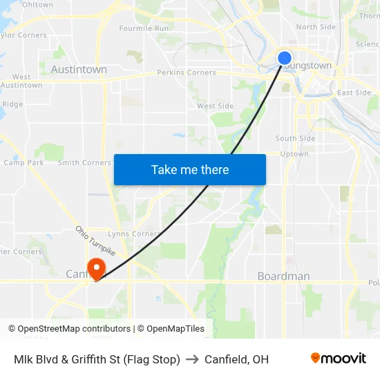 Mlk Blvd & Griffith St (Flag Stop) to Canfield, OH map