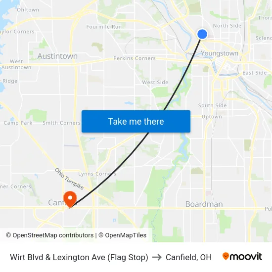 Wirt Blvd & Lexington Ave (Flag Stop) to Canfield, OH map