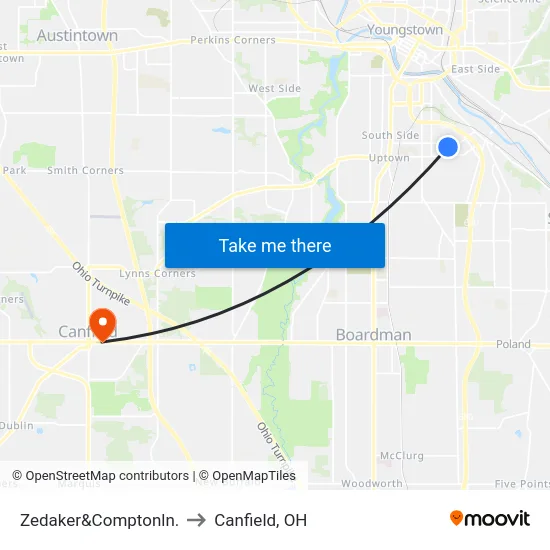 Zedaker&Comptonln. to Canfield, OH map