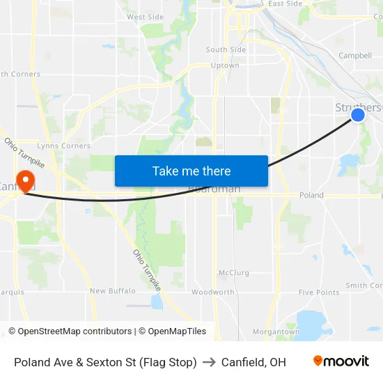 Poland Ave & Sexton St (Flag Stop) to Canfield, OH map