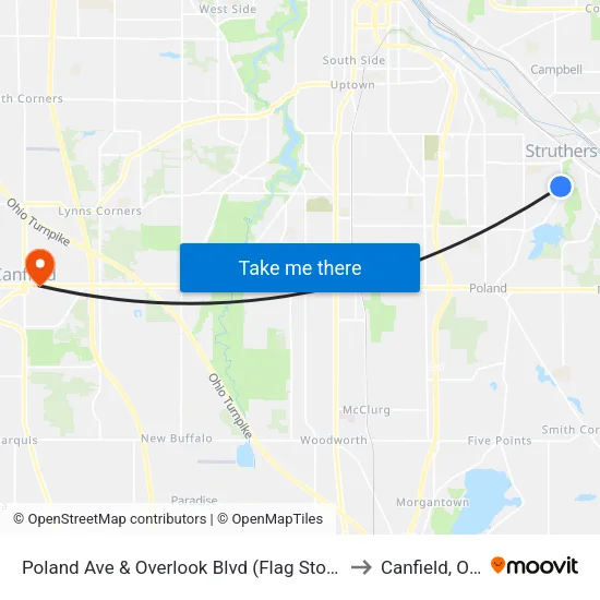 Poland Ave & Overlook Blvd (Flag Stop) to Canfield, OH map