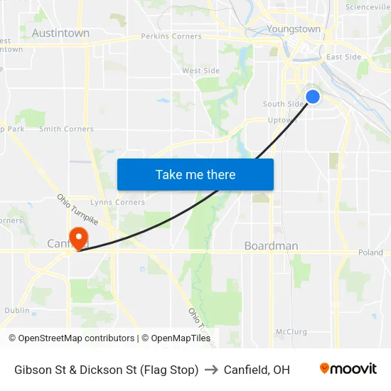 Gibson St & Dickson St (Flag Stop) to Canfield, OH map