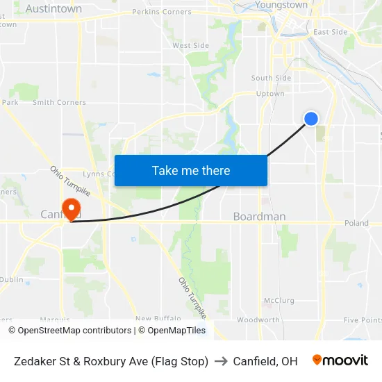 Zedaker St & Roxbury Ave (Flag Stop) to Canfield, OH map
