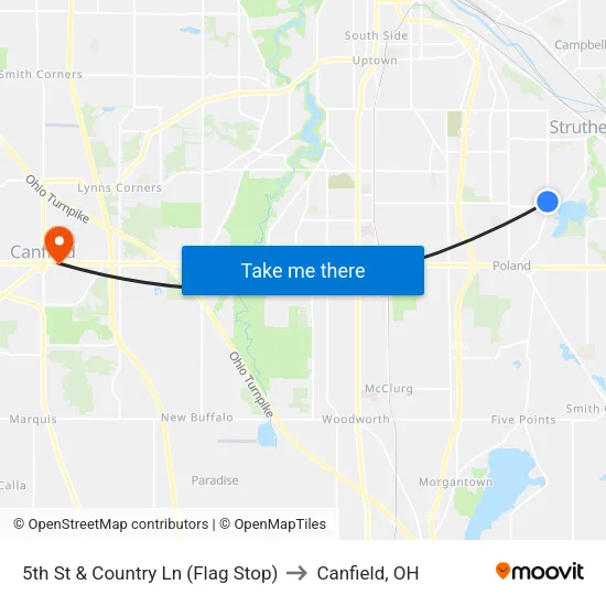 5th St & Country Ln (Flag Stop) to Canfield, OH map