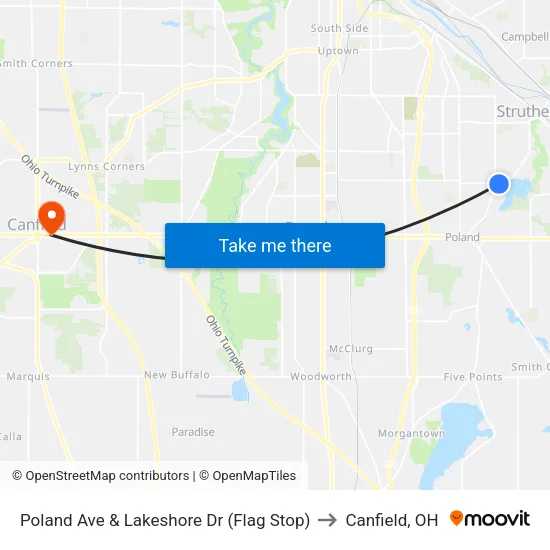 Poland Ave & Lakeshore Dr (Flag Stop) to Canfield, OH map