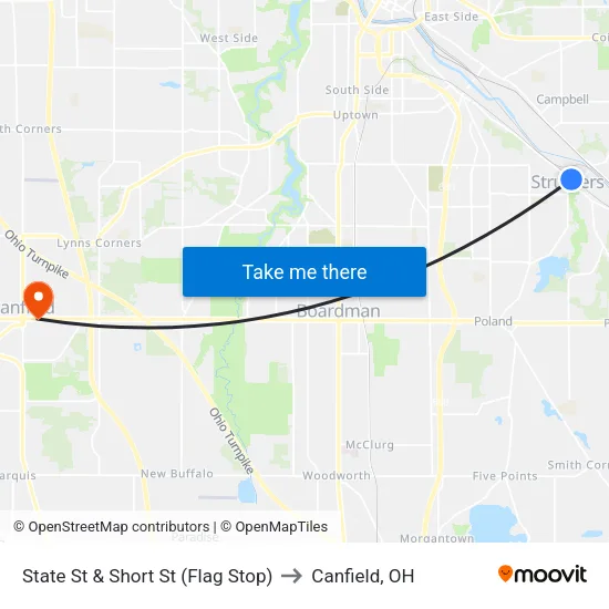 State St & Short St (Flag Stop) to Canfield, OH map