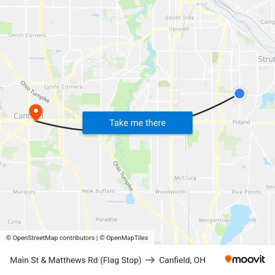Main St & Matthews Rd (Flag Stop) to Canfield, OH map