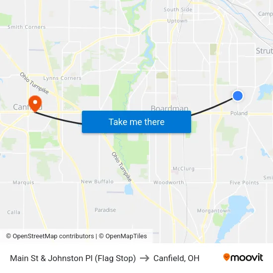 Main St & Johnston Pl (Flag Stop) to Canfield, OH map