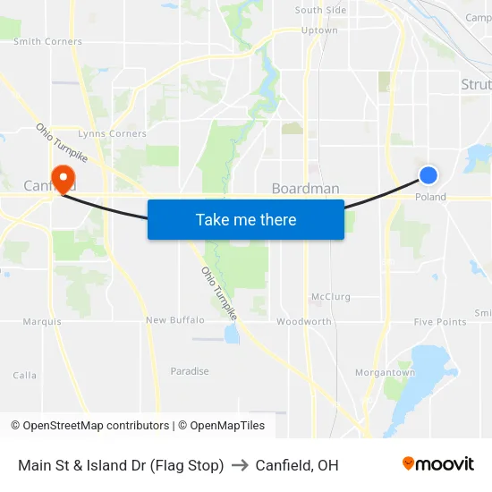 Main St & Island Dr (Flag Stop) to Canfield, OH map