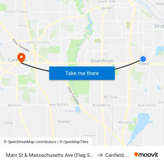 Main St & Massachusetts Ave (Flag Stop) to Canfield, OH map