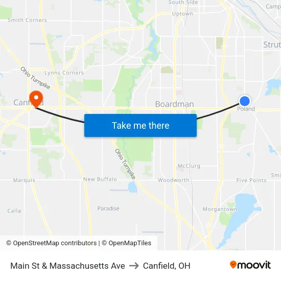 Main St & Massachusetts Ave to Canfield, OH map
