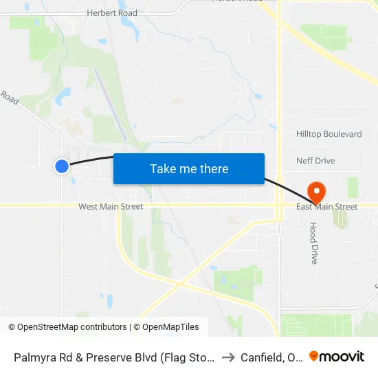 Palmyra Rd & Preserve Blvd (Flag Stop) to Canfield, OH map