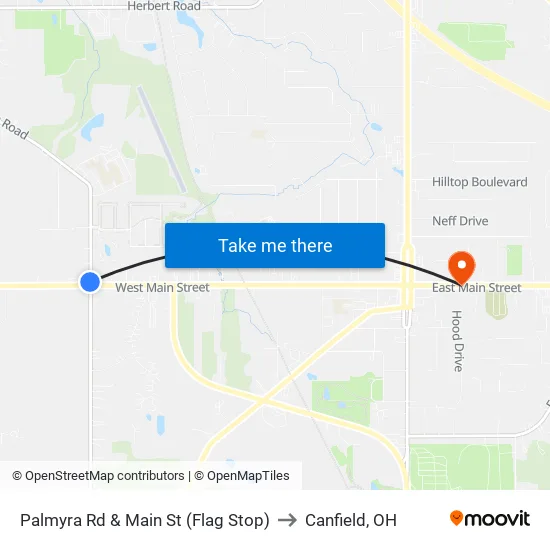 Palmyra Rd & Main St (Flag Stop) to Canfield, OH map