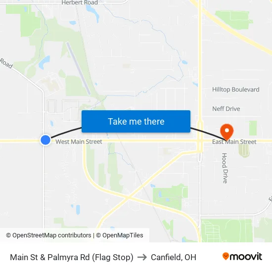 Main St & Palmyra Rd (Flag Stop) to Canfield, OH map