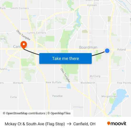 Mckay Ct & South Ave (Flag Stop) to Canfield, OH map
