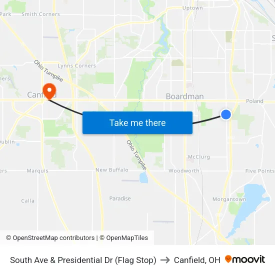 South Ave & Presidential Dr (Flag Stop) to Canfield, OH map