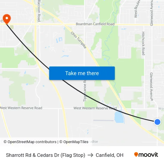 Sharrott Rd & Cedars Dr (Flag Stop) to Canfield, OH map