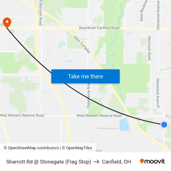 Sharrott Rd @ Stonegate (Flag Stop) to Canfield, OH map