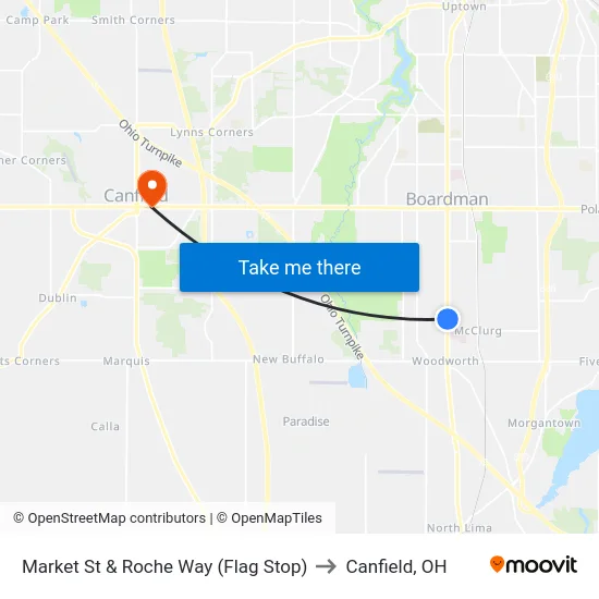 Market St & Roche Way (Flag Stop) to Canfield, OH map