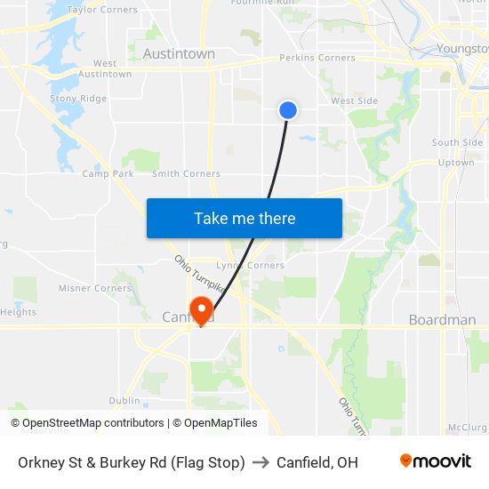 Orkney St & Burkey Rd (Flag Stop) to Canfield, OH map