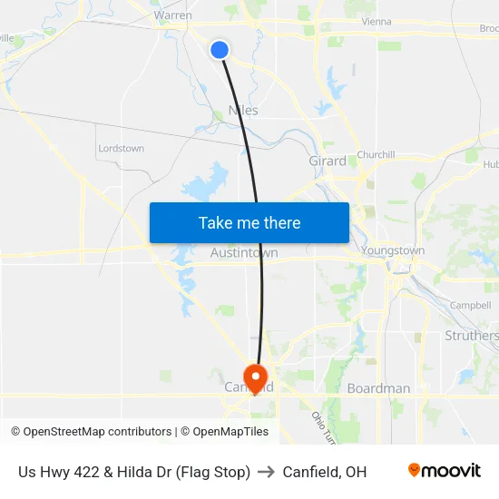 Us Hwy 422 & Hilda Dr (Flag Stop) to Canfield, OH map