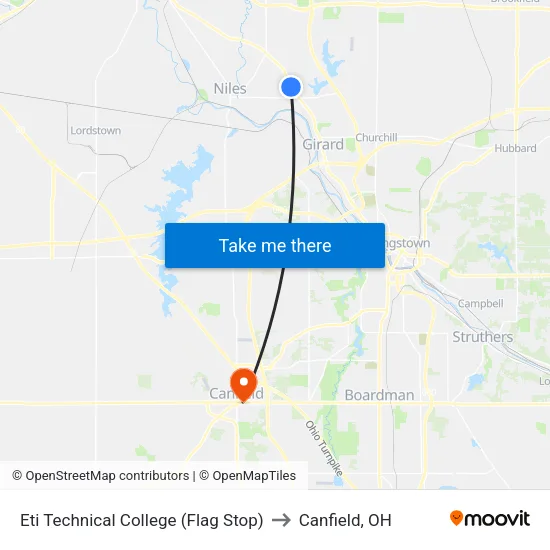 Eti Technical College (Flag Stop) to Canfield, OH map