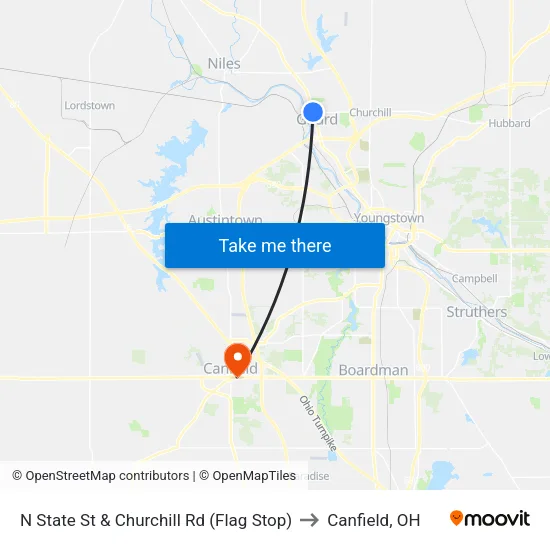 N State St & Churchill Rd (Flag Stop) to Canfield, OH map