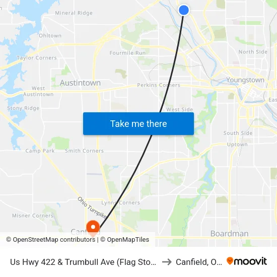 Us Hwy 422 & Trumbull Ave (Flag Stop) to Canfield, OH map