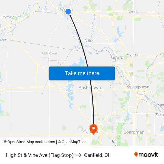 High St & Vine Ave (Flag Stop) to Canfield, OH map