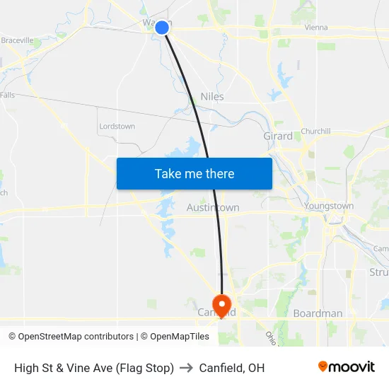 High St & Vine Ave (Flag Stop) to Canfield, OH map