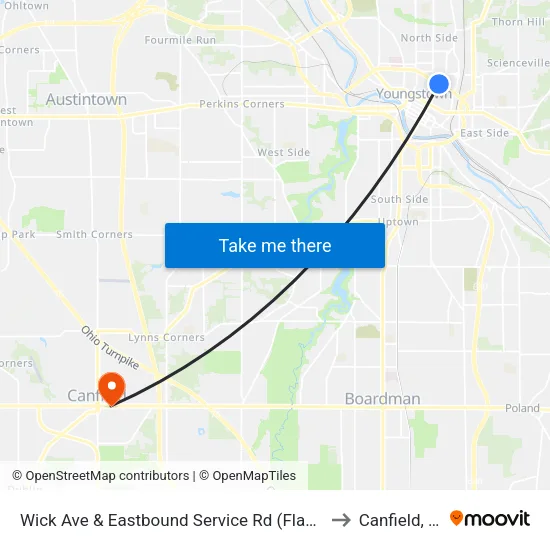 Wick Ave & Eastbound Service Rd (Flag St to Canfield, OH map