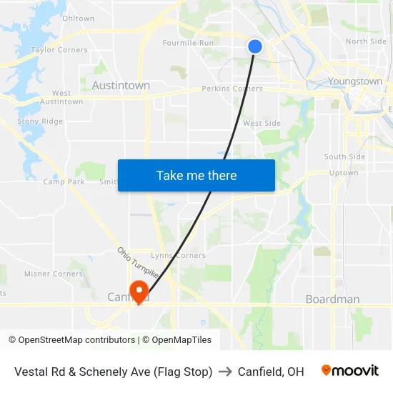 Vestal Rd & Schenely Ave (Flag Stop) to Canfield, OH map
