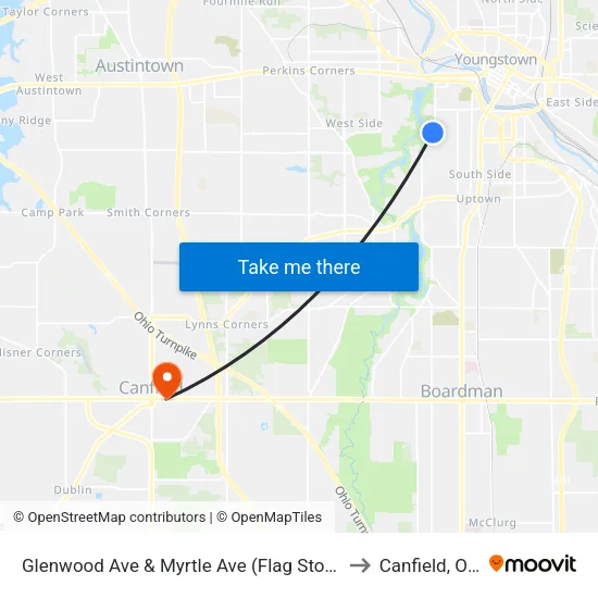 Glenwood Ave & Myrtle Ave (Flag Stop) to Canfield, OH map