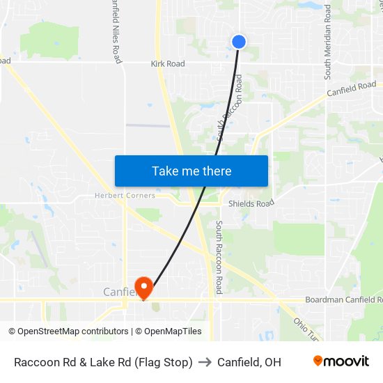 Raccoon Rd & Lake Rd (Flag Stop) to Canfield, OH map