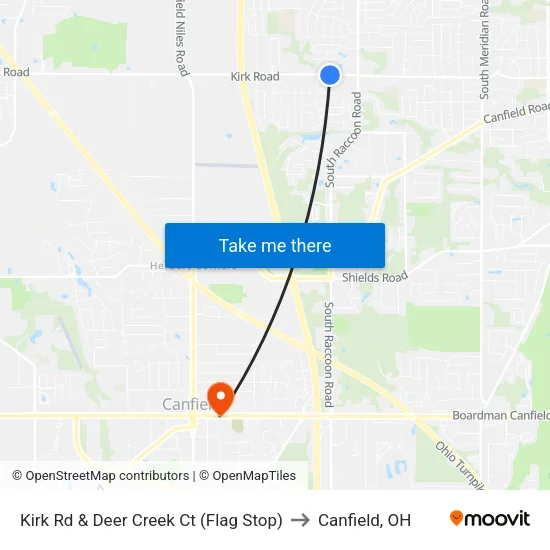 Kirk Rd & Deer Creek Ct (Flag Stop) to Canfield, OH map