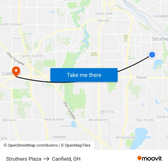 Struthers Plaza to Canfield, OH map