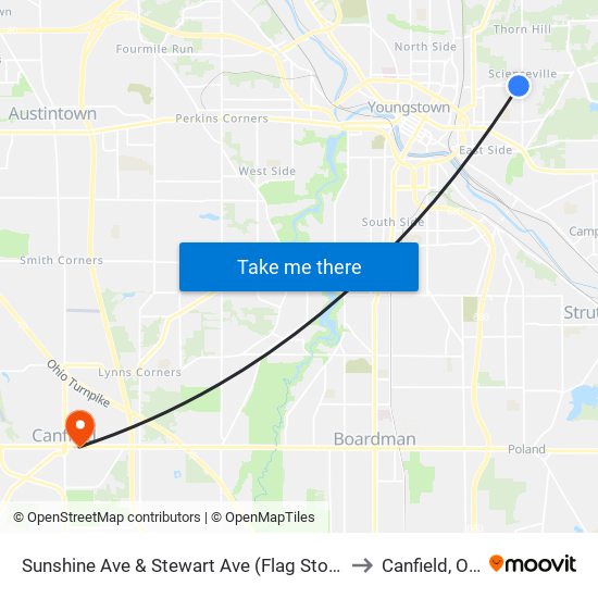 Sunshine Ave & Stewart Ave (Flag Stop) to Canfield, OH map