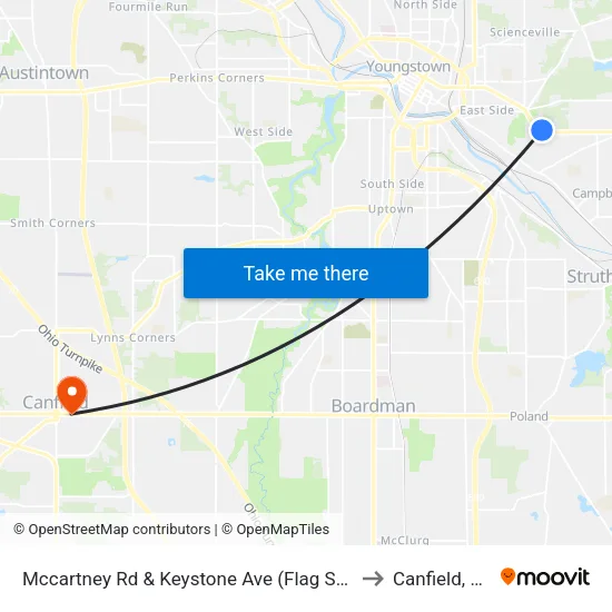 Mccartney Rd & Keystone Ave (Flag Stop) to Canfield, OH map