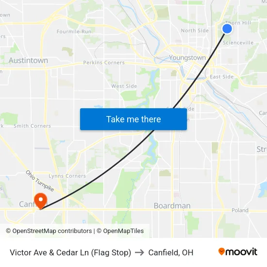 Victor Ave & Cedar Ln (Flag Stop) to Canfield, OH map
