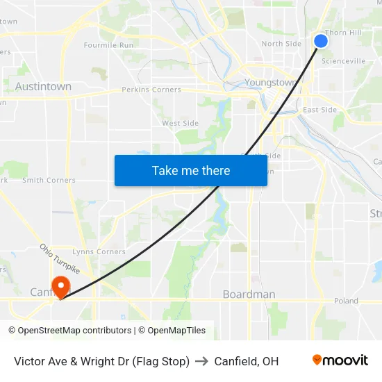 Victor Ave & Wright Dr (Flag Stop) to Canfield, OH map