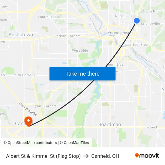 Albert St & Kimmel St (Flag Stop) to Canfield, OH map
