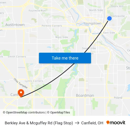Berkley Ave & Mcguffey Rd (Flag Stop) to Canfield, OH map