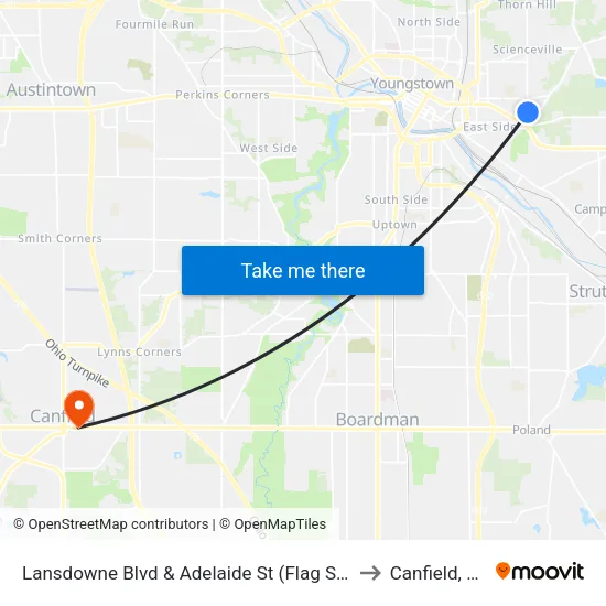 Lansdowne Blvd & Adelaide St (Flag Stop) to Canfield, OH map
