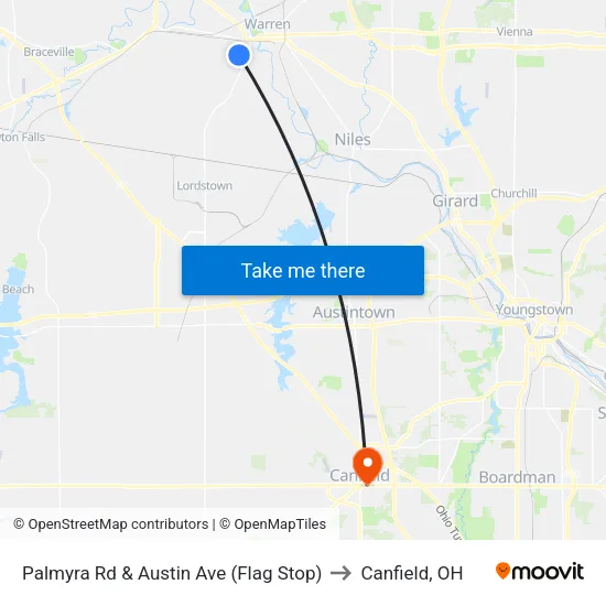 Palmyra Rd & Austin Ave (Flag Stop) to Canfield, OH map