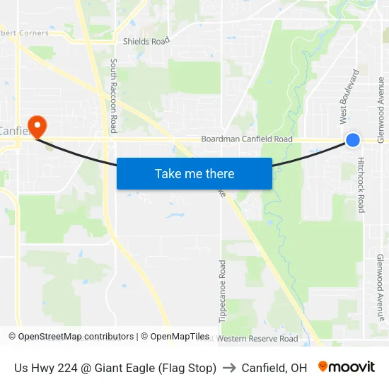 Us Hwy 224 @ Giant Eagle (Flag Stop) to Canfield, OH map