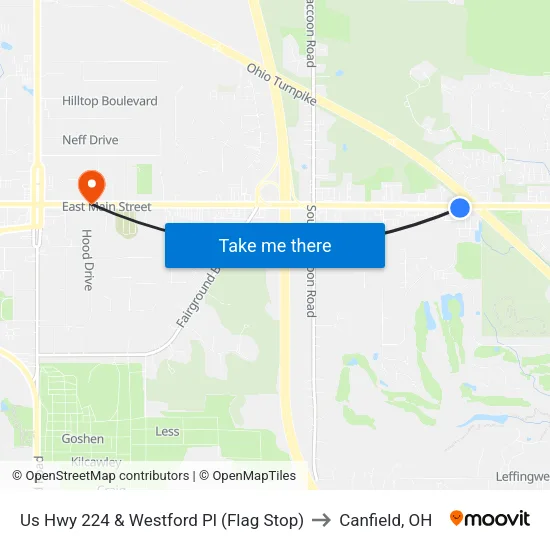 Us Hwy 224 & Westford Pl (Flag Stop) to Canfield, OH map